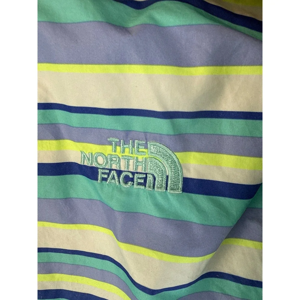 The North Face Reversible Hooded Jacket Girls L 14/16 Teal Or Striped Mossbud